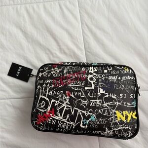 DKNY Black and Red Shoulder Bag with Graffiti Design